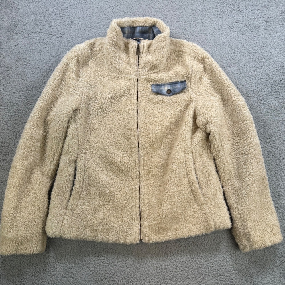 Pendleton Fleece Jacket Sherpa Lined Plaid Pocket Zip Up Women M Beige